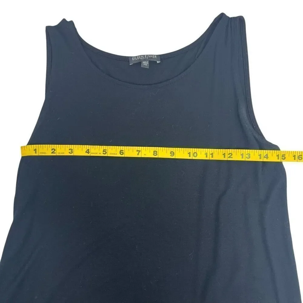 Eileen Fisher Womens Asymmetrical Round Neck Tunic Tank Top Black Size PM